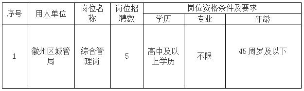 徽州区城管执法局委托黄山市徽州时代人力资源有限公司招聘工作人员公告